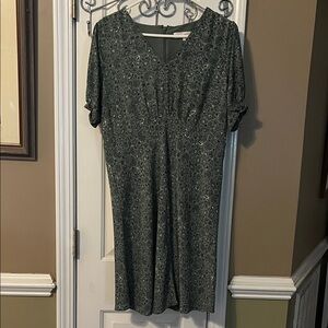 LOFT Green Patterned Midi Dress